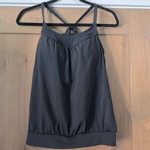 Lands End Tankini Swim Top Womens 8P Black T Back banded Waist Beach Simple